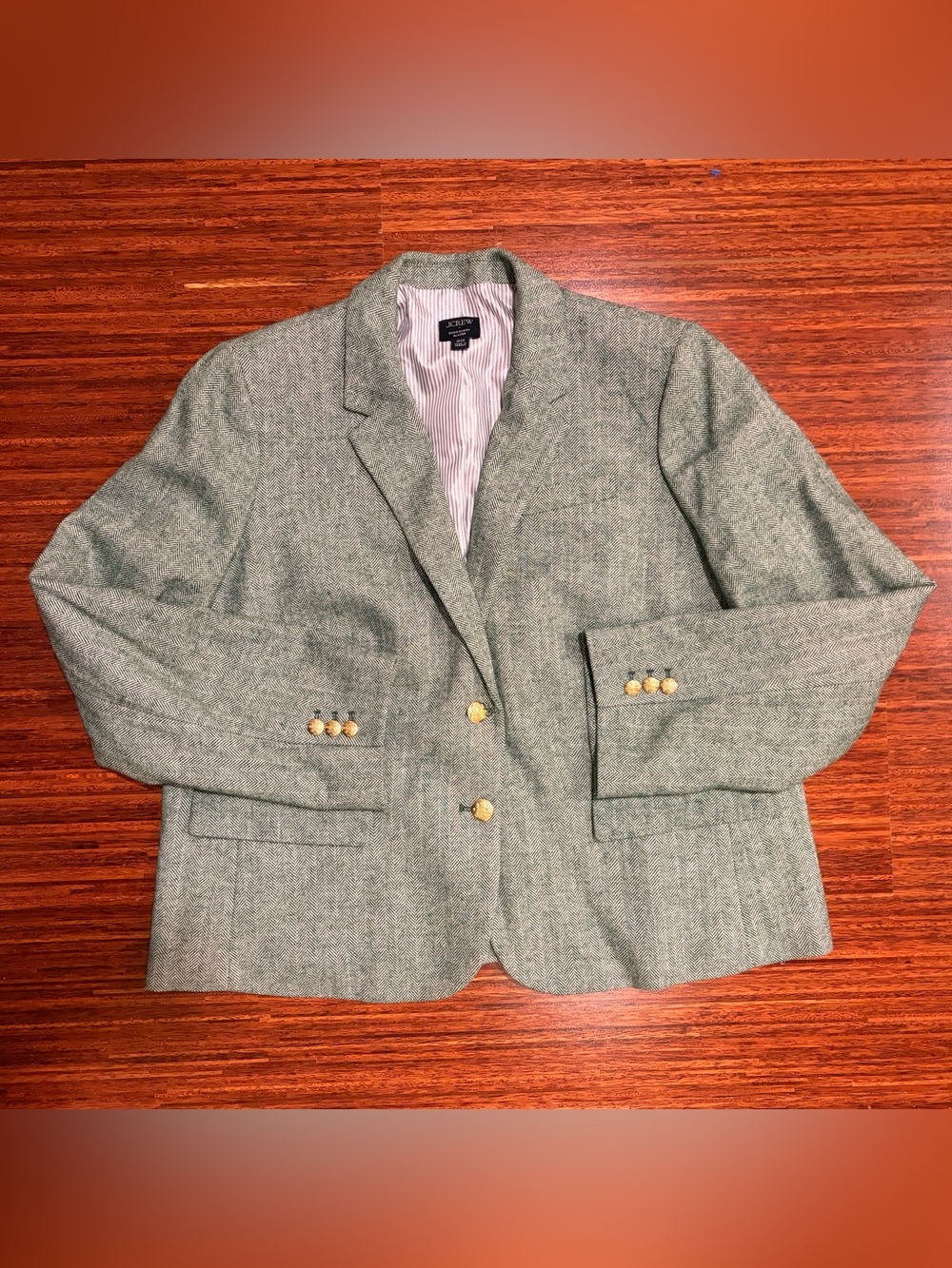 J.Crew Green Herringbone Wool Blend Schoolboy Blazer Jacket Size 20 EUC